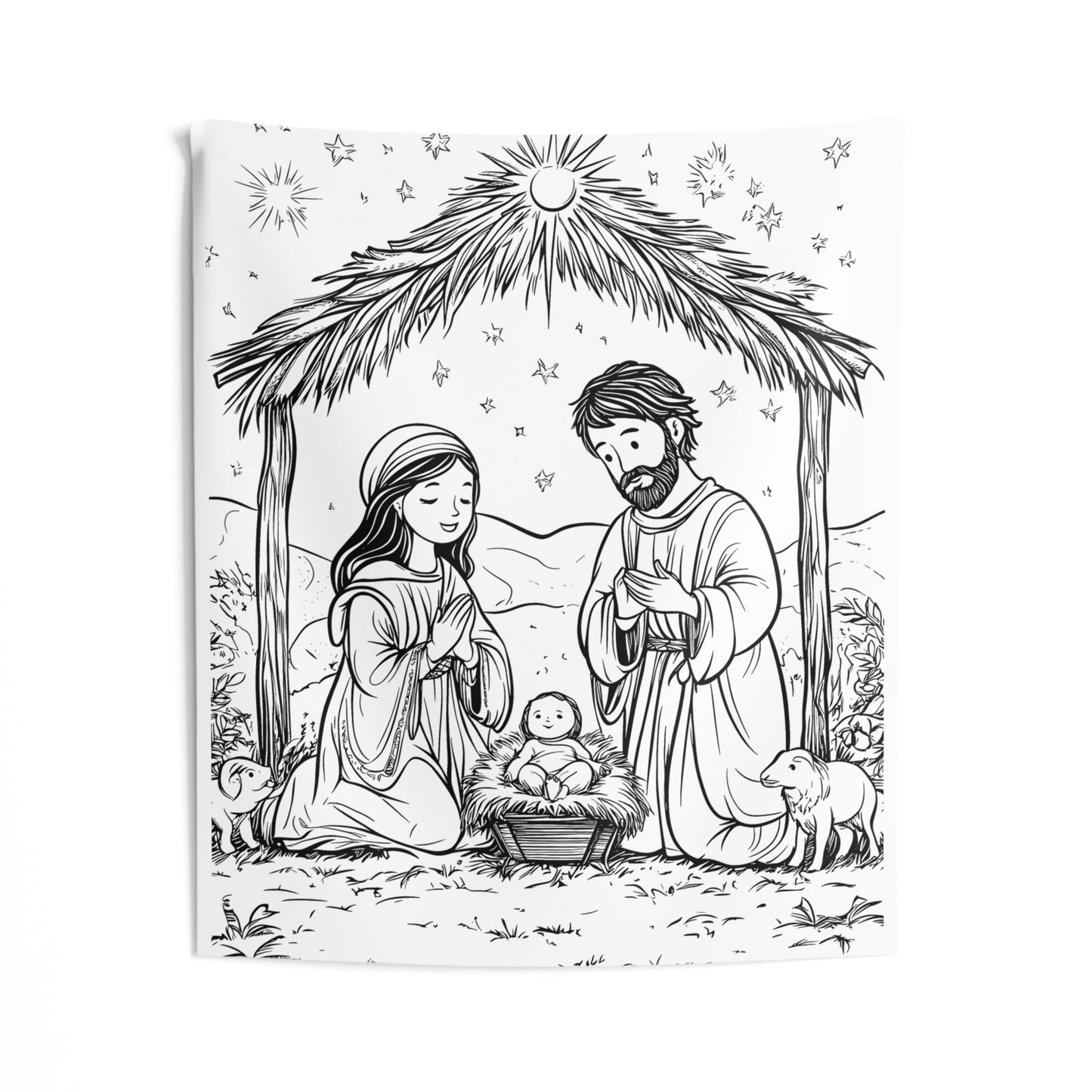 Indoor Wall Tapestries Coloring Kit with 10 Fabric Markers - Nativity Scene