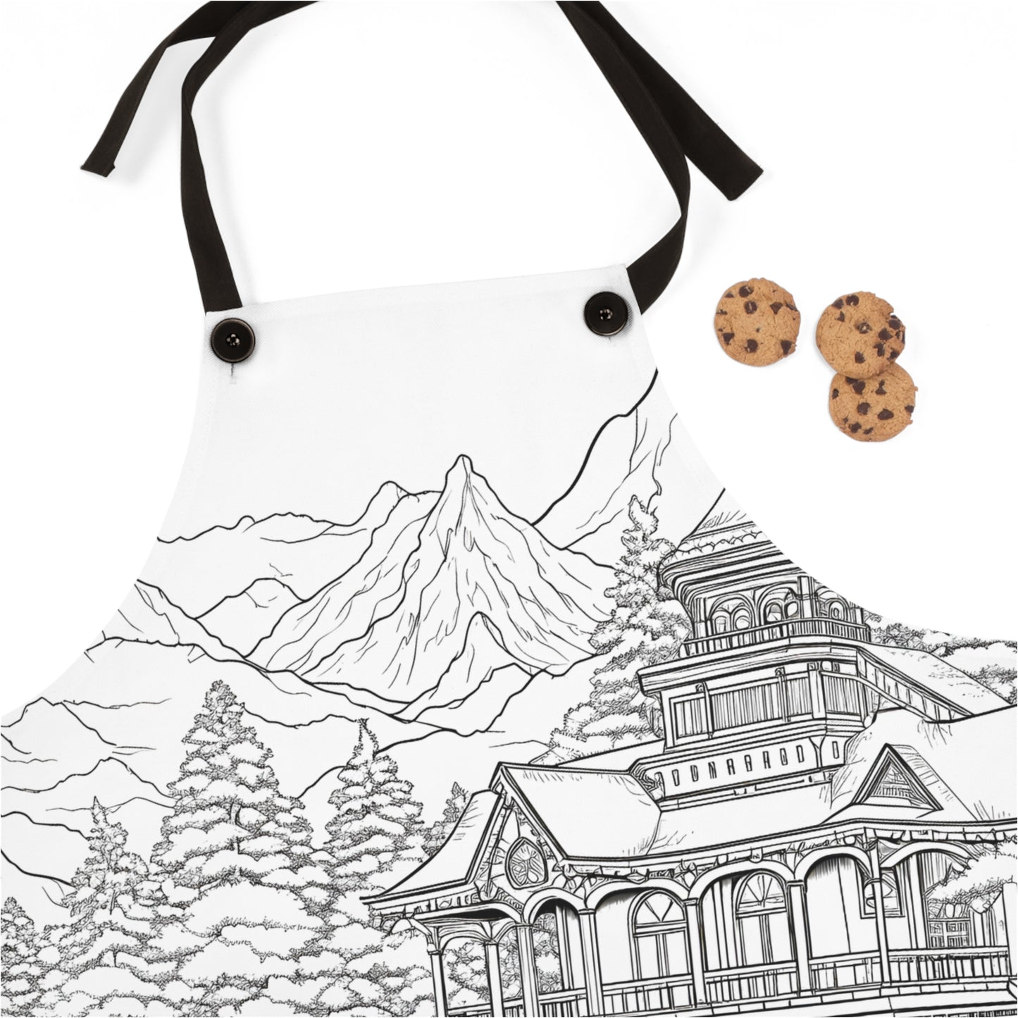 Apron Coloring Kit with 10 Fabric Markers - Mountain Temple