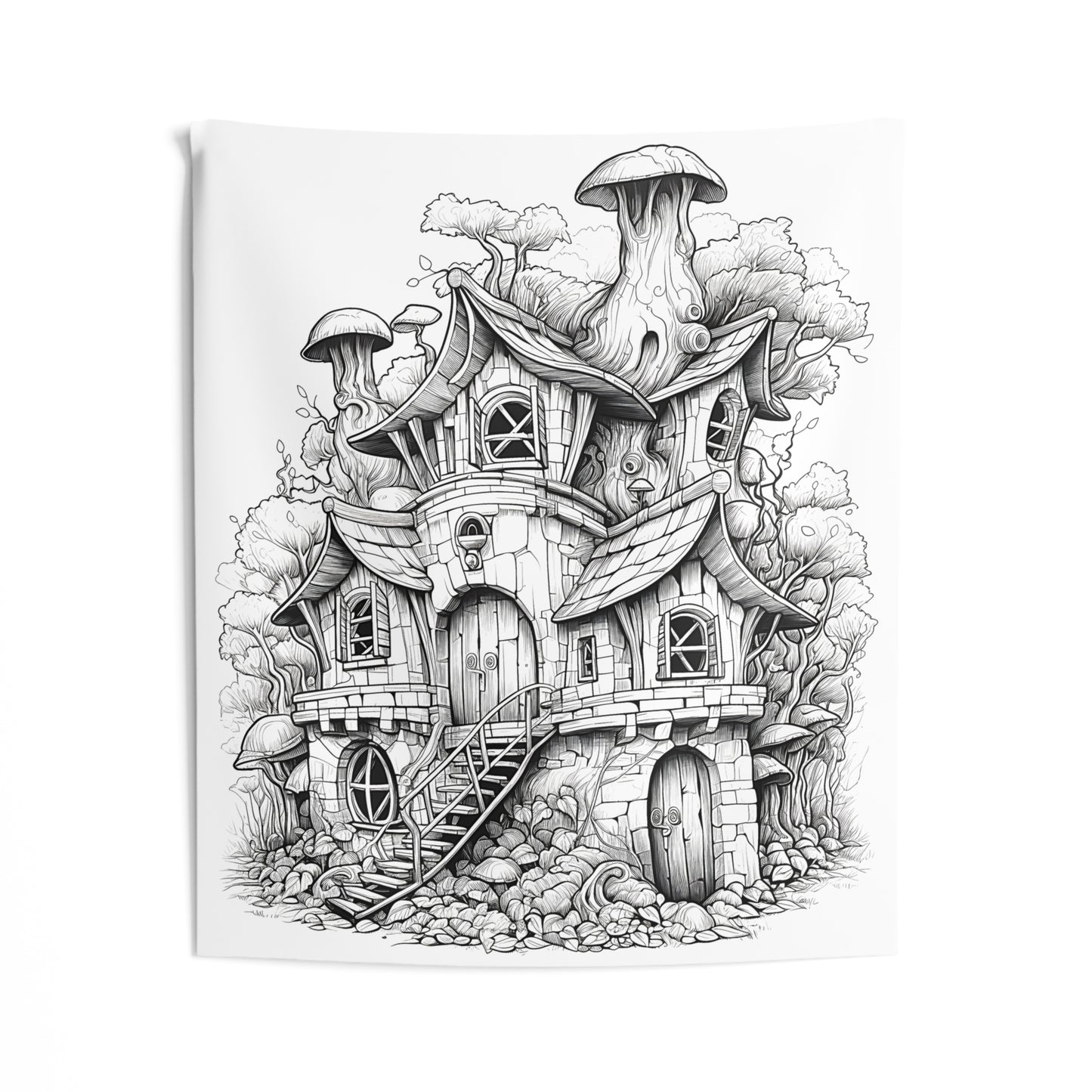 Indoor Wall Tapestries Coloring Kit with 10 Fabric Markers - Mushroom House