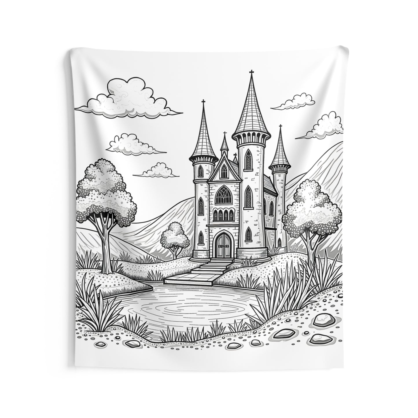 Indoor Wall Tapestries Coloring Kit with 10 Fabric Markers - Fantasy Castle