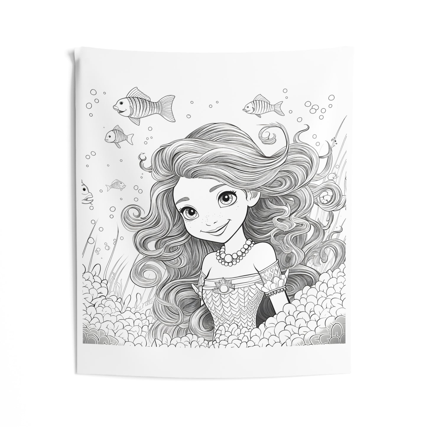 Indoor Wall Tapestries Coloring Kit with 10 Fabric Markers - Underwater Princess