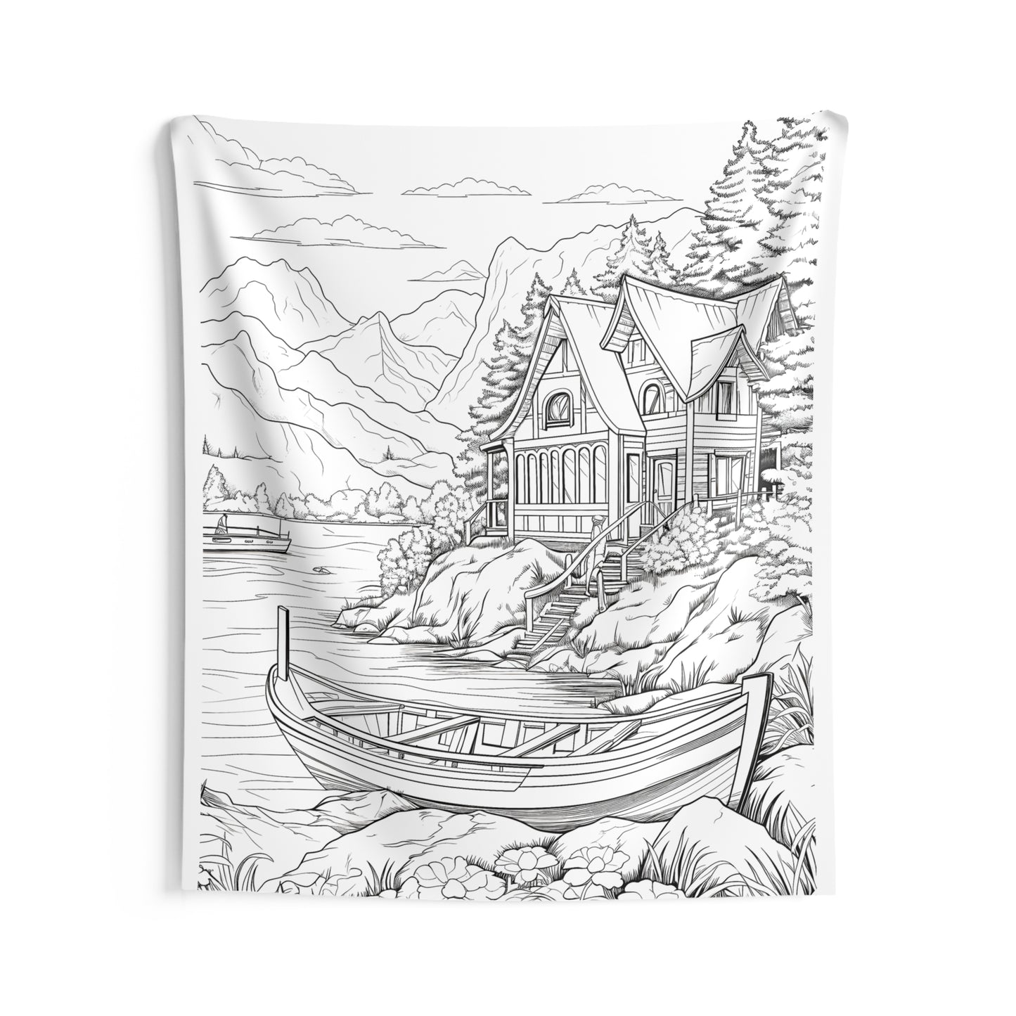 Indoor Wall Tapestries Coloring Kit with 10 Fabric Markers - Lake House