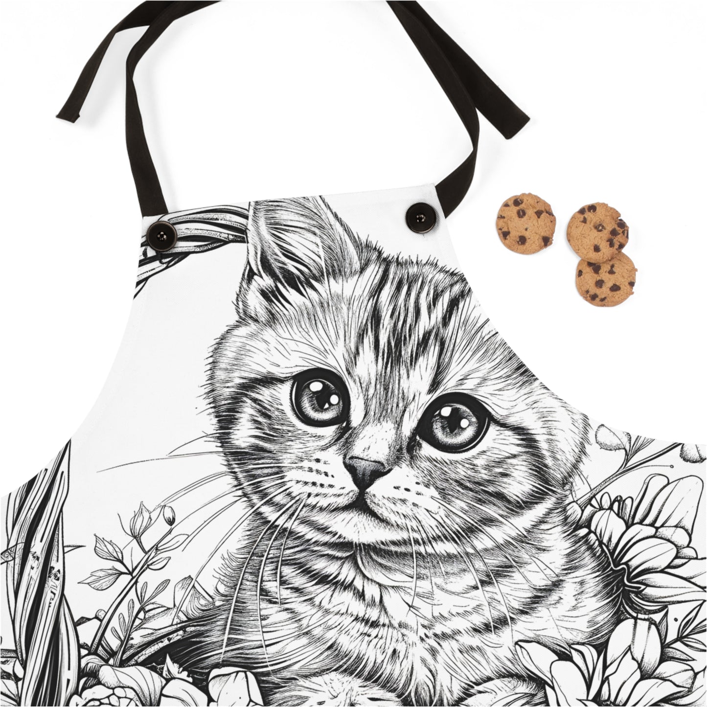 Apron Coloring Kit with 10 Fabric Markers - Kitten in Basket