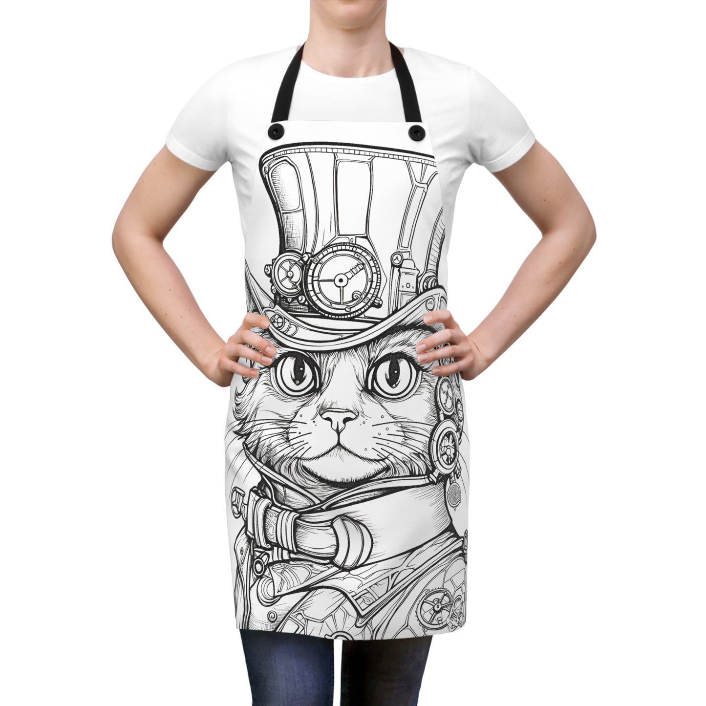 Apron Coloring Kit with 10 Fabric Markers - Steampunk Cat