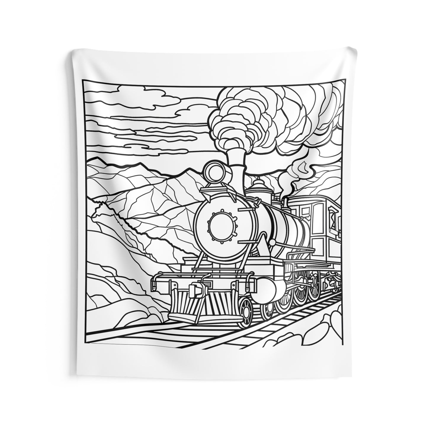 Indoor Wall Tapestries Coloring Kit with 10 Fabric Markers - Steam Train