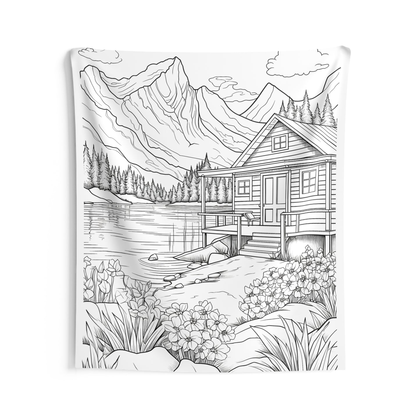 Indoor Wall Tapestries Coloring Kit with 10 Fabric Markers - Mountain Cabin