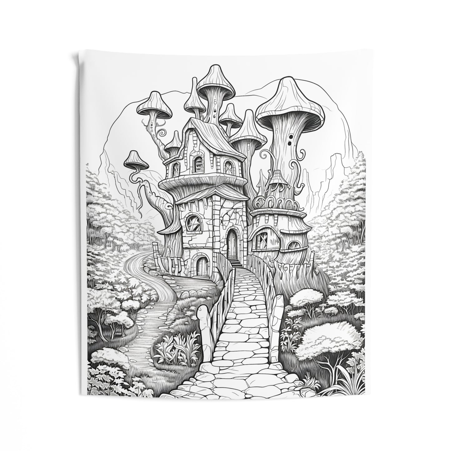 Indoor Wall Tapestries Coloring Kit with 10 Fabric Markers - Mushroom House