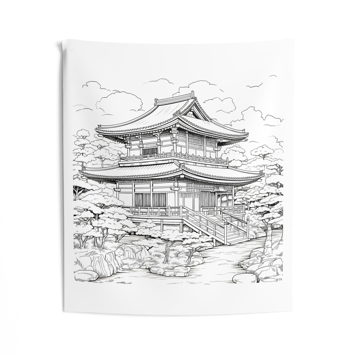 Indoor Wall Tapestries Coloring Kit with 10 Fabric Markers - Japanese Pagoda