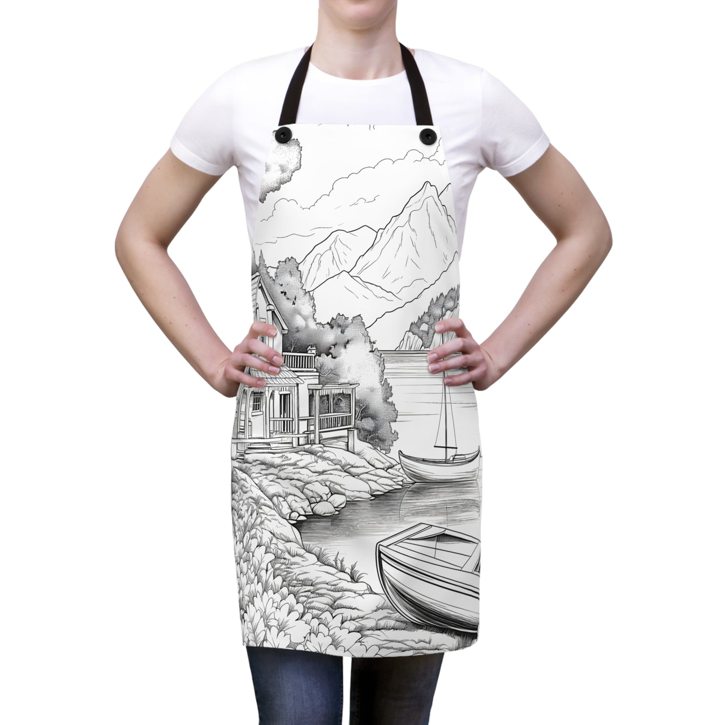 Apron Coloring Kit with 10 Fabric Markers - Lakeside Scenery