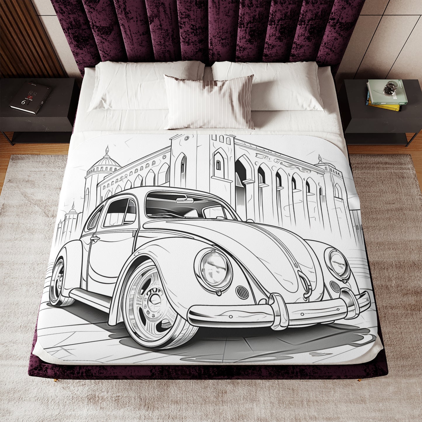 Blanket Coloring Kit with 10 Fabric Markers - Vintage Car