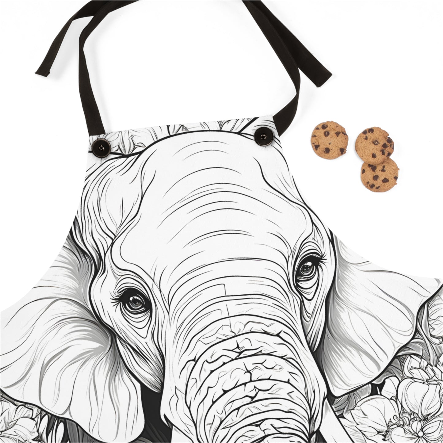 Apron Coloring Kit with 10 Fabric Markers - Elephant in Floral Environment