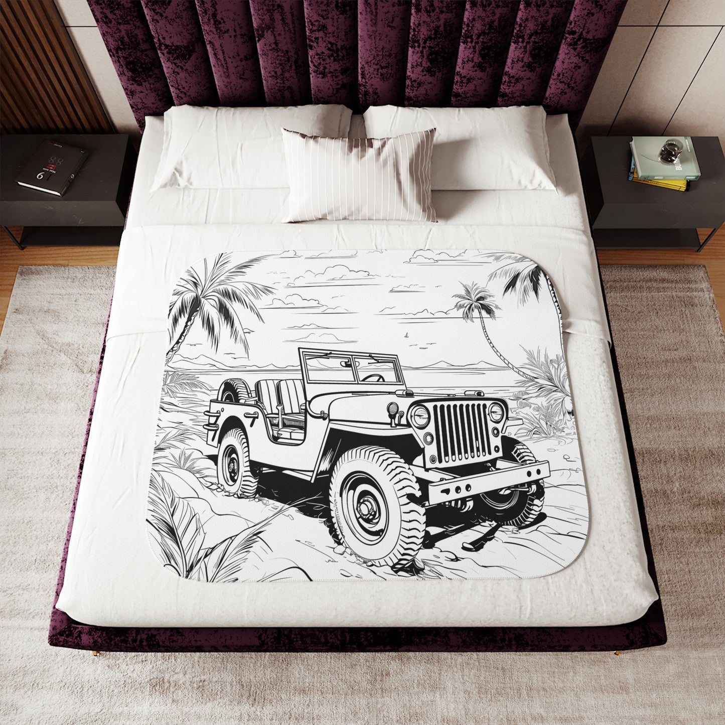 Blanket Coloring Kit with 10 Fabric Markers - Jeep on Beach