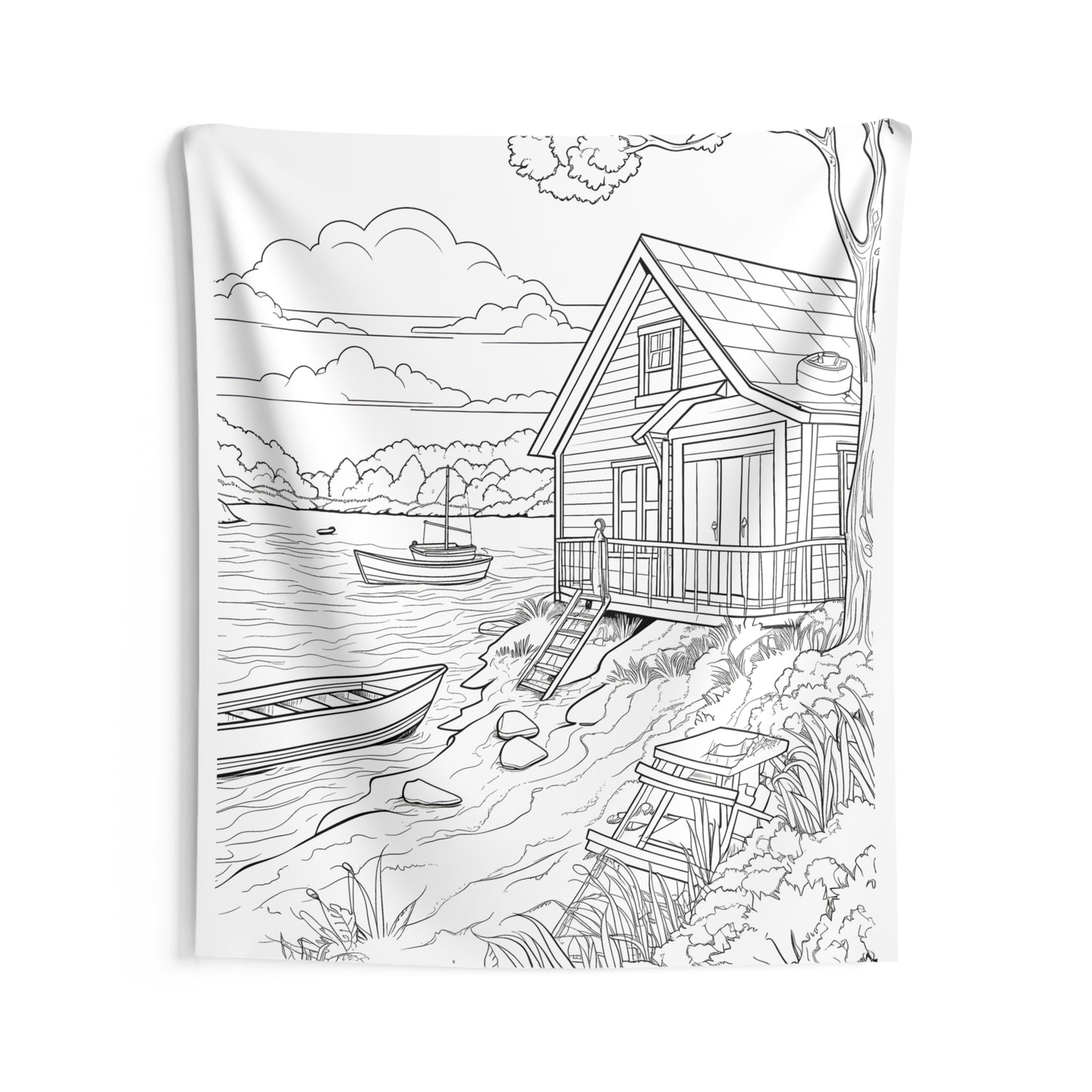 Indoor Wall Tapestries Coloring Kit with 10 Fabric Markers - Lake House