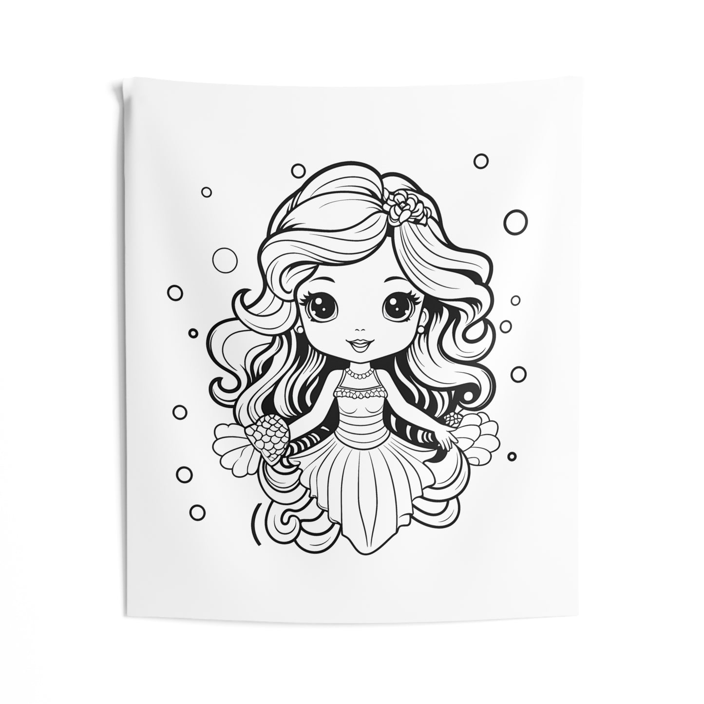 Indoor Wall Tapestries Coloring Kit with 10 Fabric Markers - Cute Mermaid