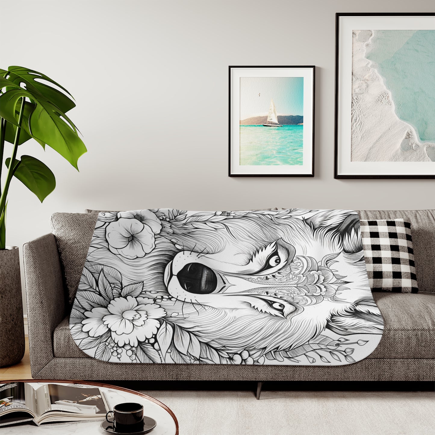 Blanket Coloring Kit with 10 Fabric Markers - Floral Wolf