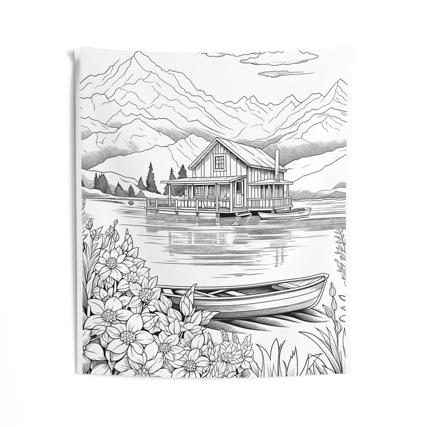 Indoor Wall Tapestries Coloring Kit with 10 Fabric Markers - Cabin by the Lake