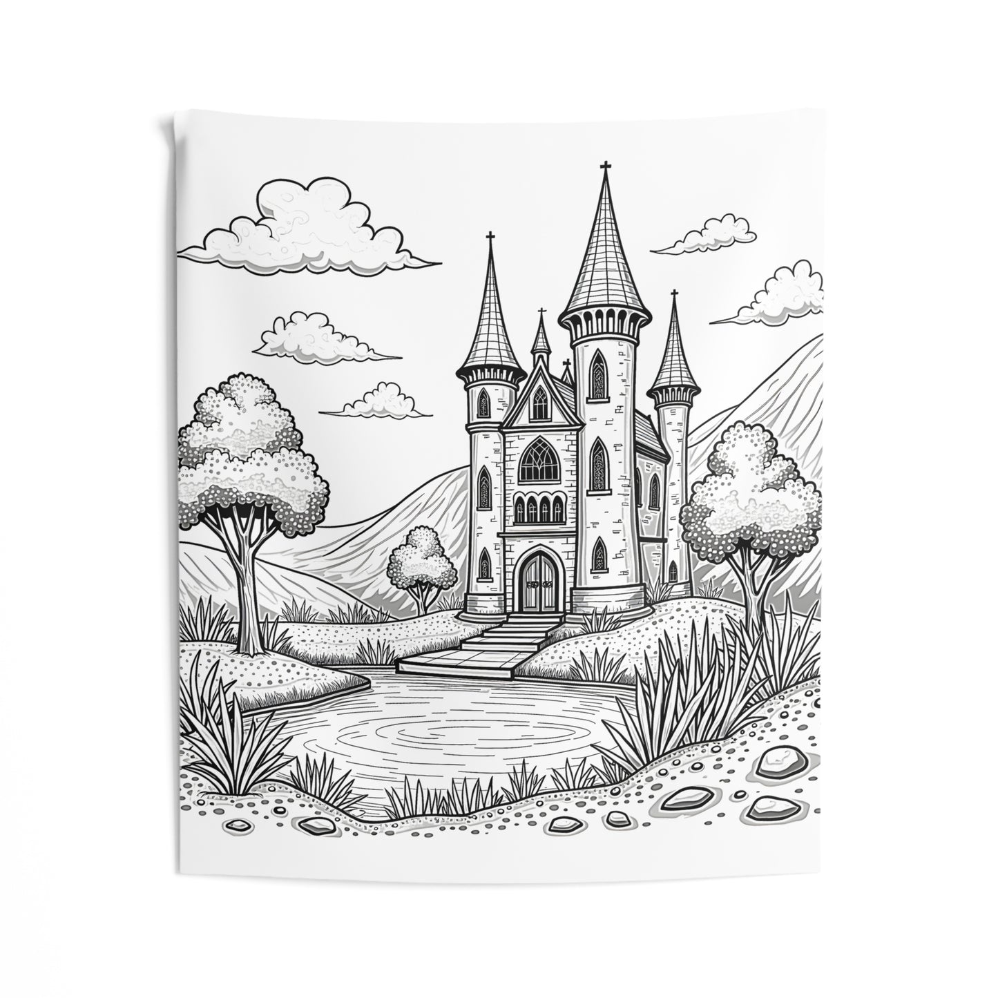 Indoor Wall Tapestries Coloring Kit with 10 Fabric Markers - Fantasy Castle