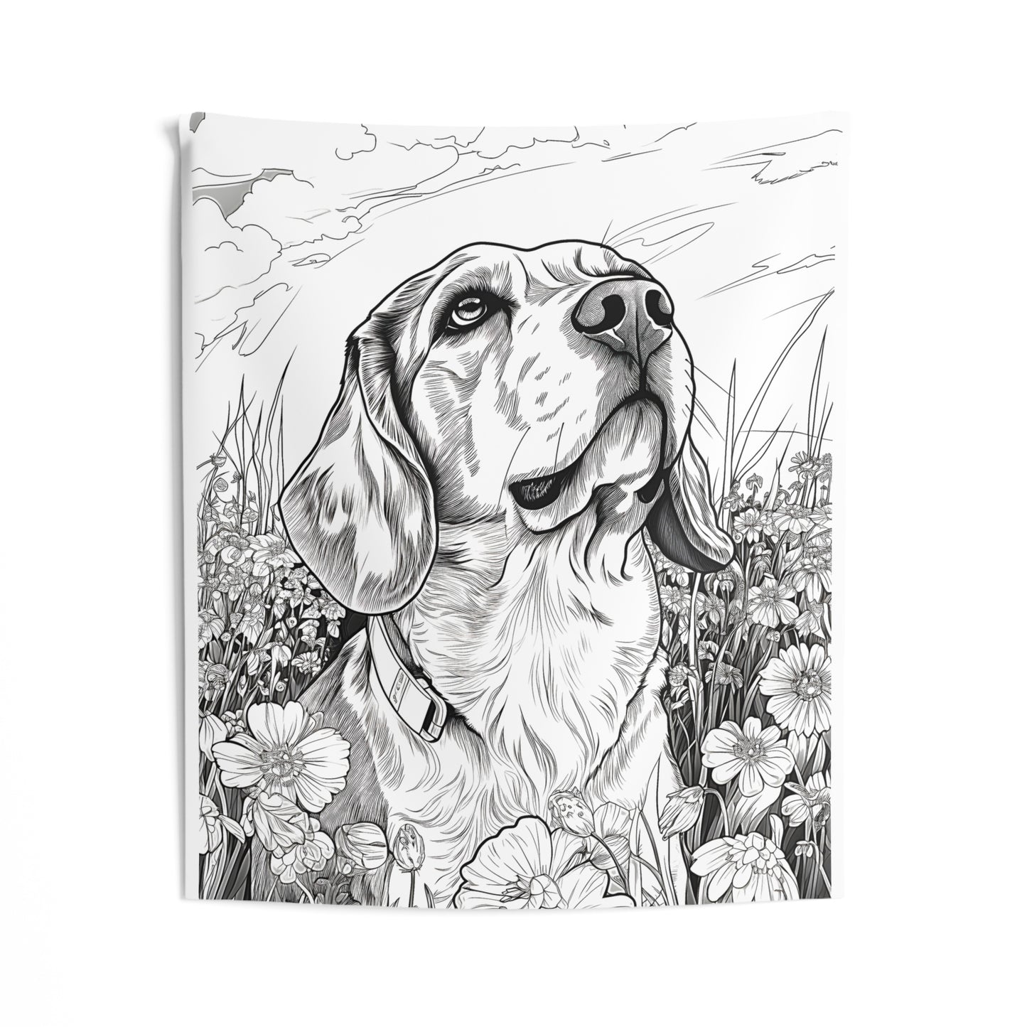 Indoor Wall Tapestries Coloring Kit with 10 Fabric Markers - Dog in Meadow