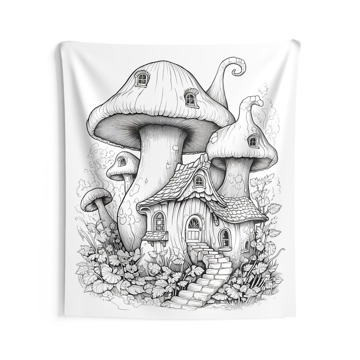 Indoor Wall Tapestries Coloring Kit with 10 Fabric Markers - Mushroom House