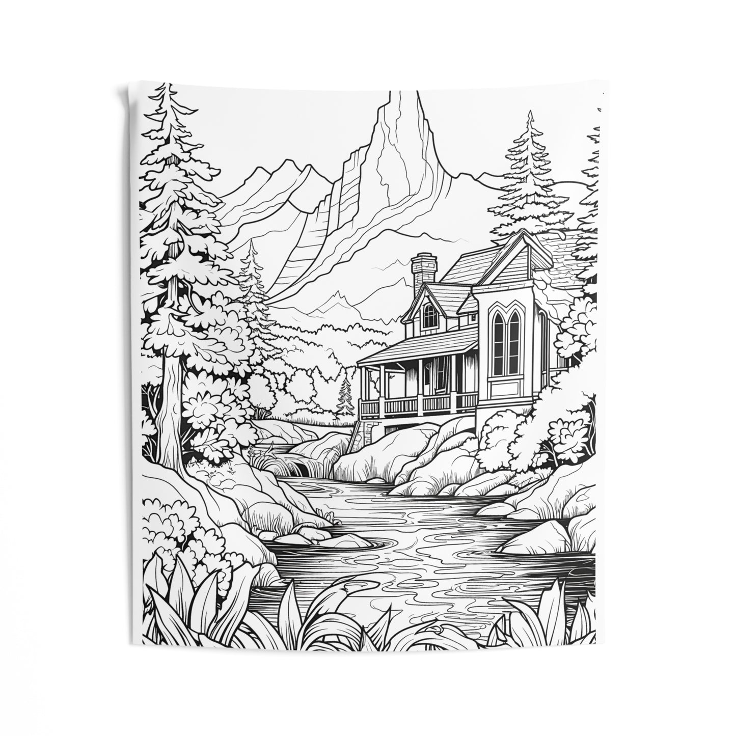 Indoor Wall Tapestries Coloring Kit with 10 Fabric Markers - Mountain Cabin