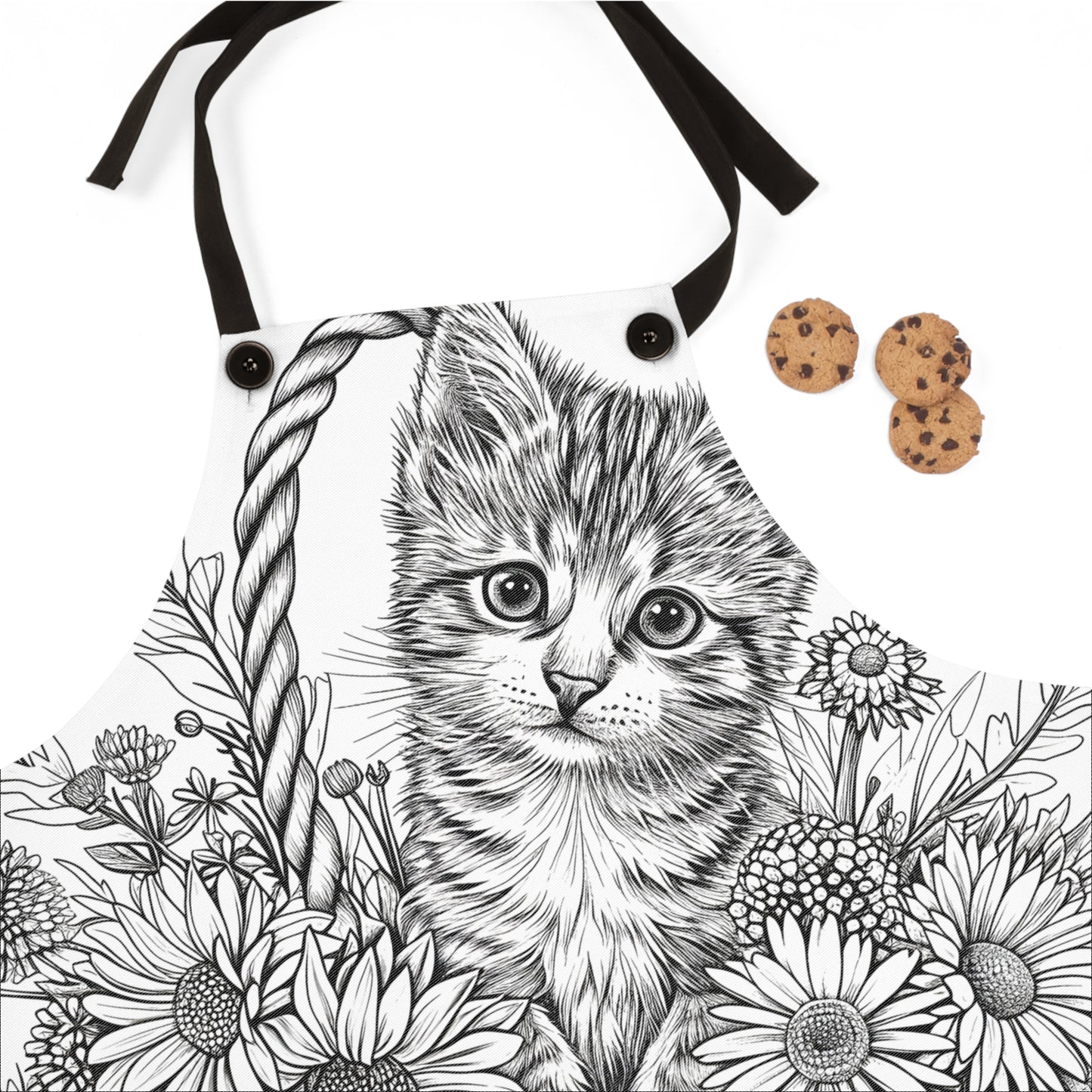 Apron Coloring Kit with 10 Fabric Markers - Kitten in Basket