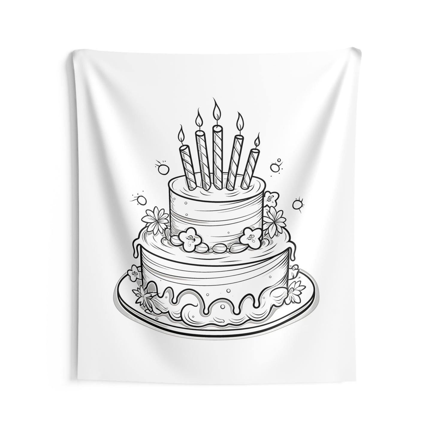 Indoor Wall Tapestries Coloring Kit with 10 Fabric Markers - Birthday Cake