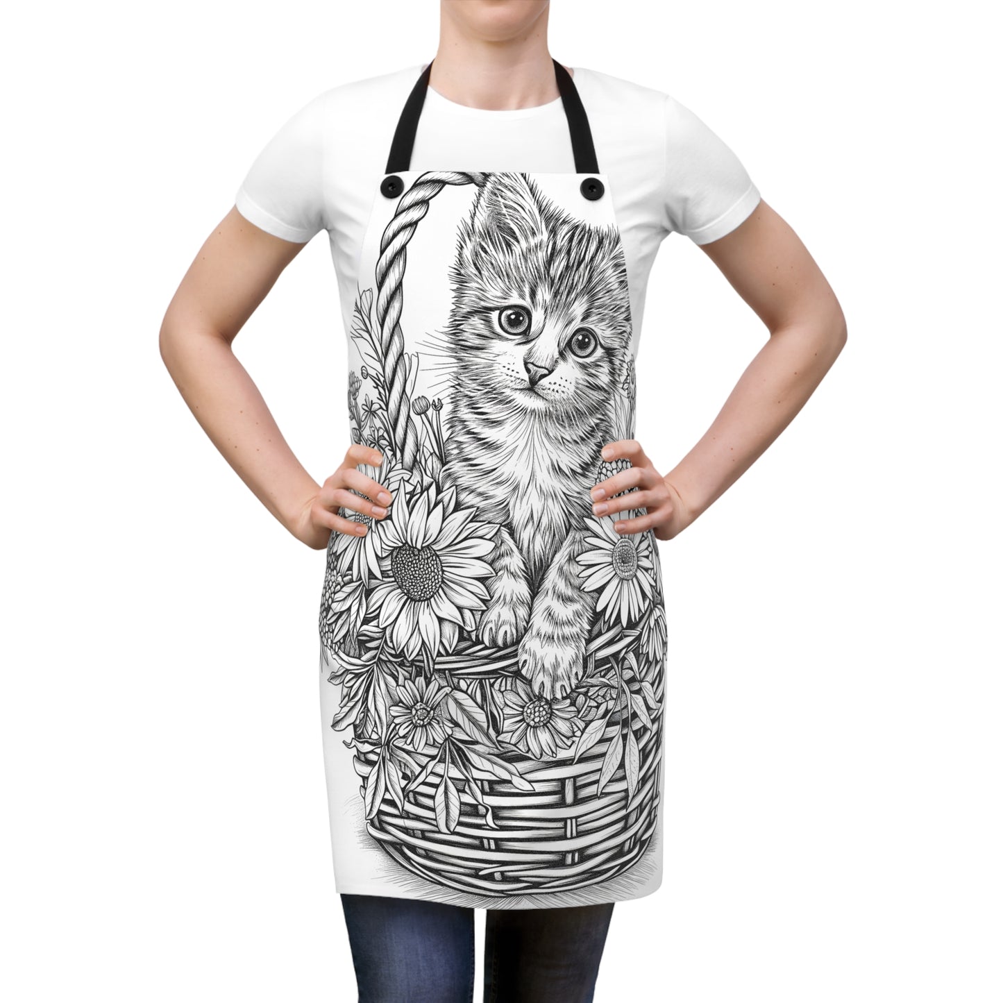 Apron Coloring Kit with 10 Fabric Markers - Kitten in Basket