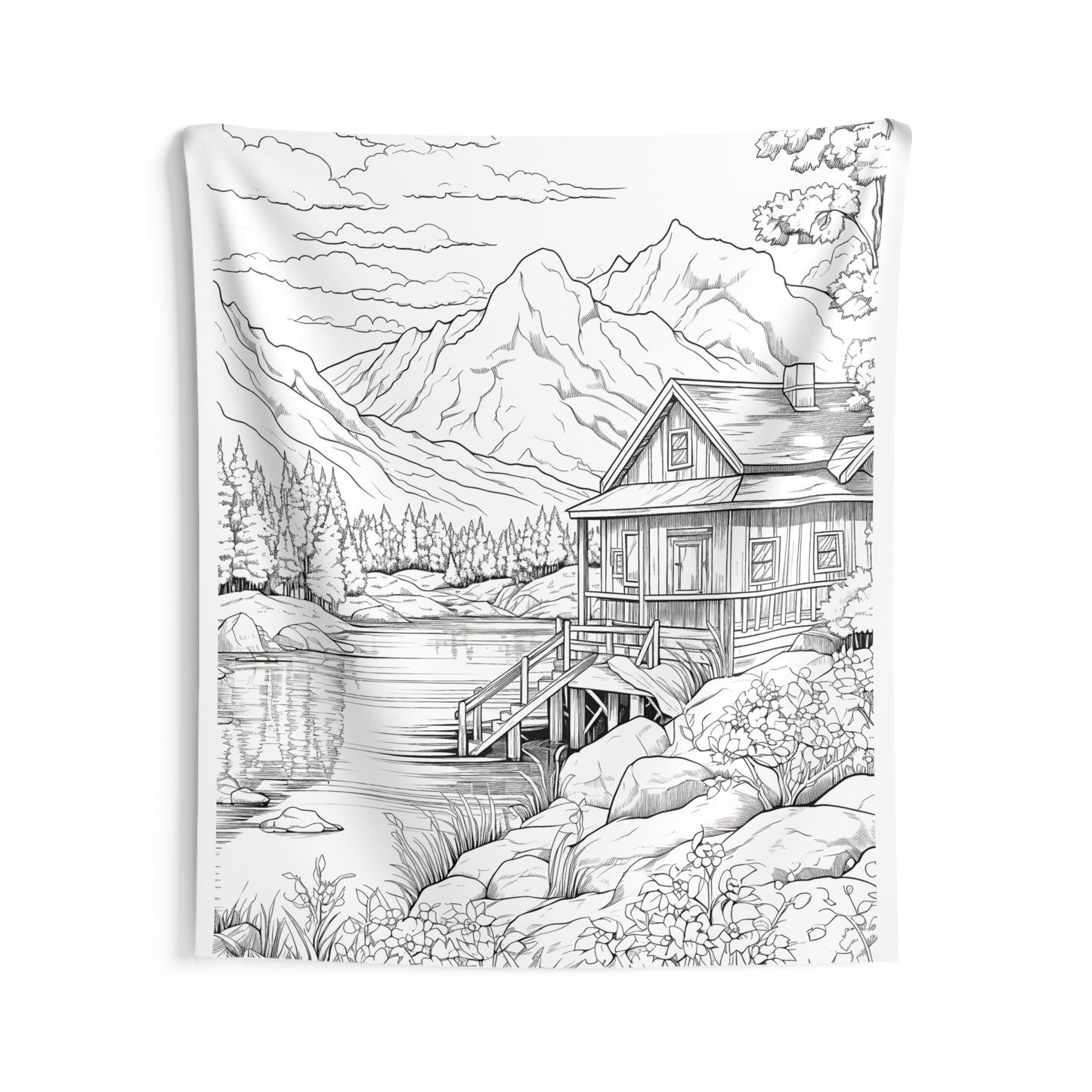 Indoor Wall Tapestries Coloring Kit with 10 Fabric Markers - Mountain Cabin