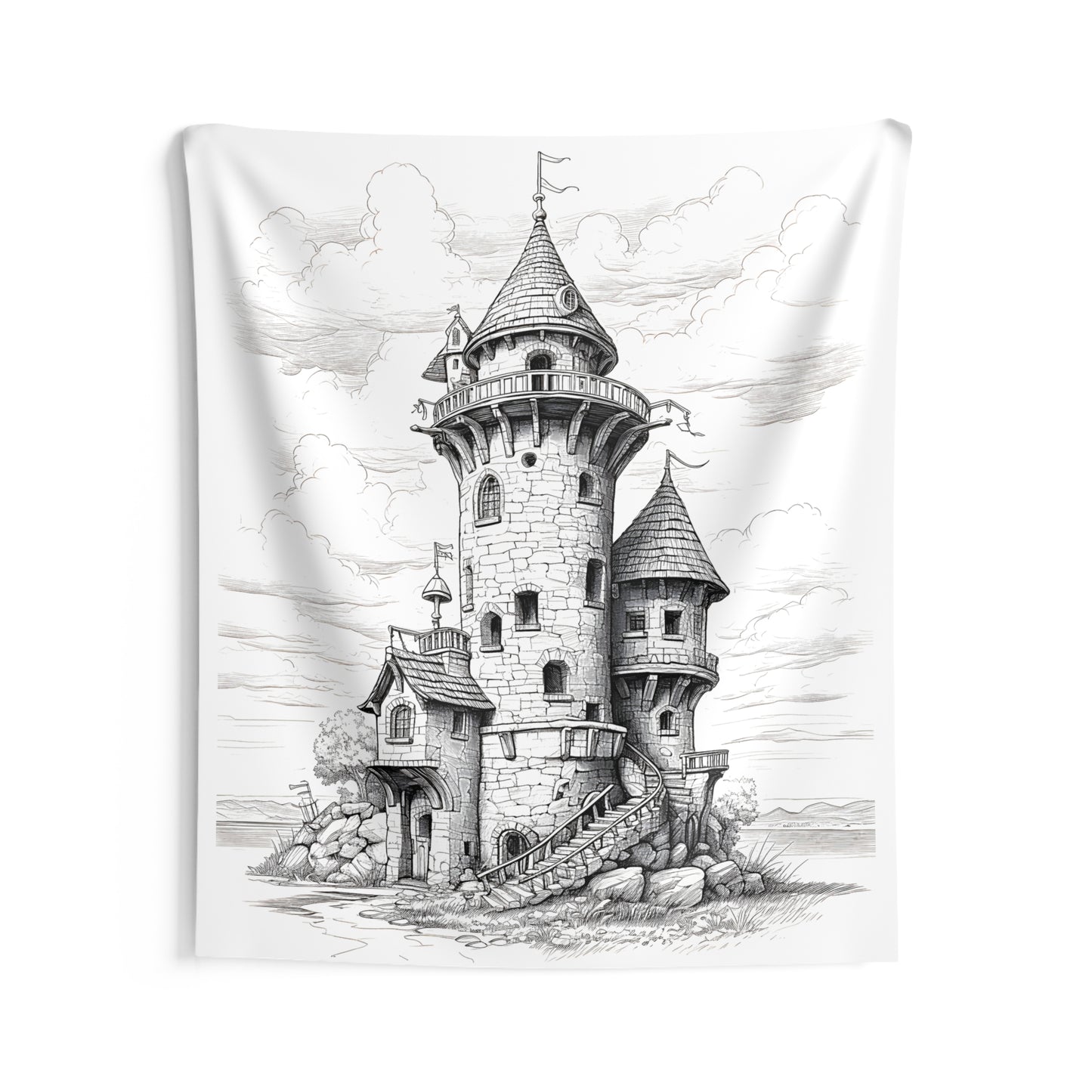 Indoor Wall Tapestries Coloring Kit with 10 Fabric Markers - Medieval Tower