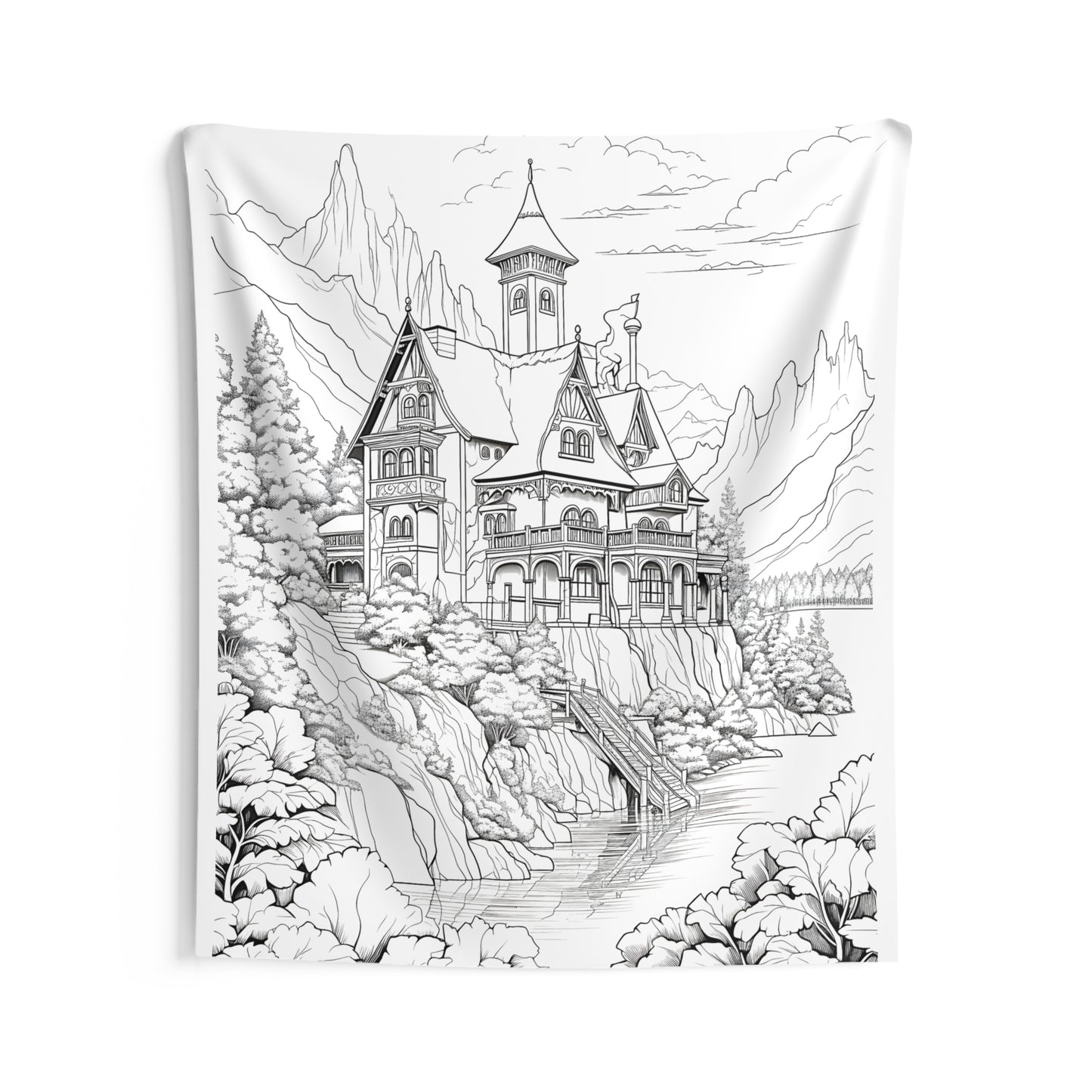 Indoor Wall Tapestries Coloring Kit with 10 Fabric Markers - Mountain House