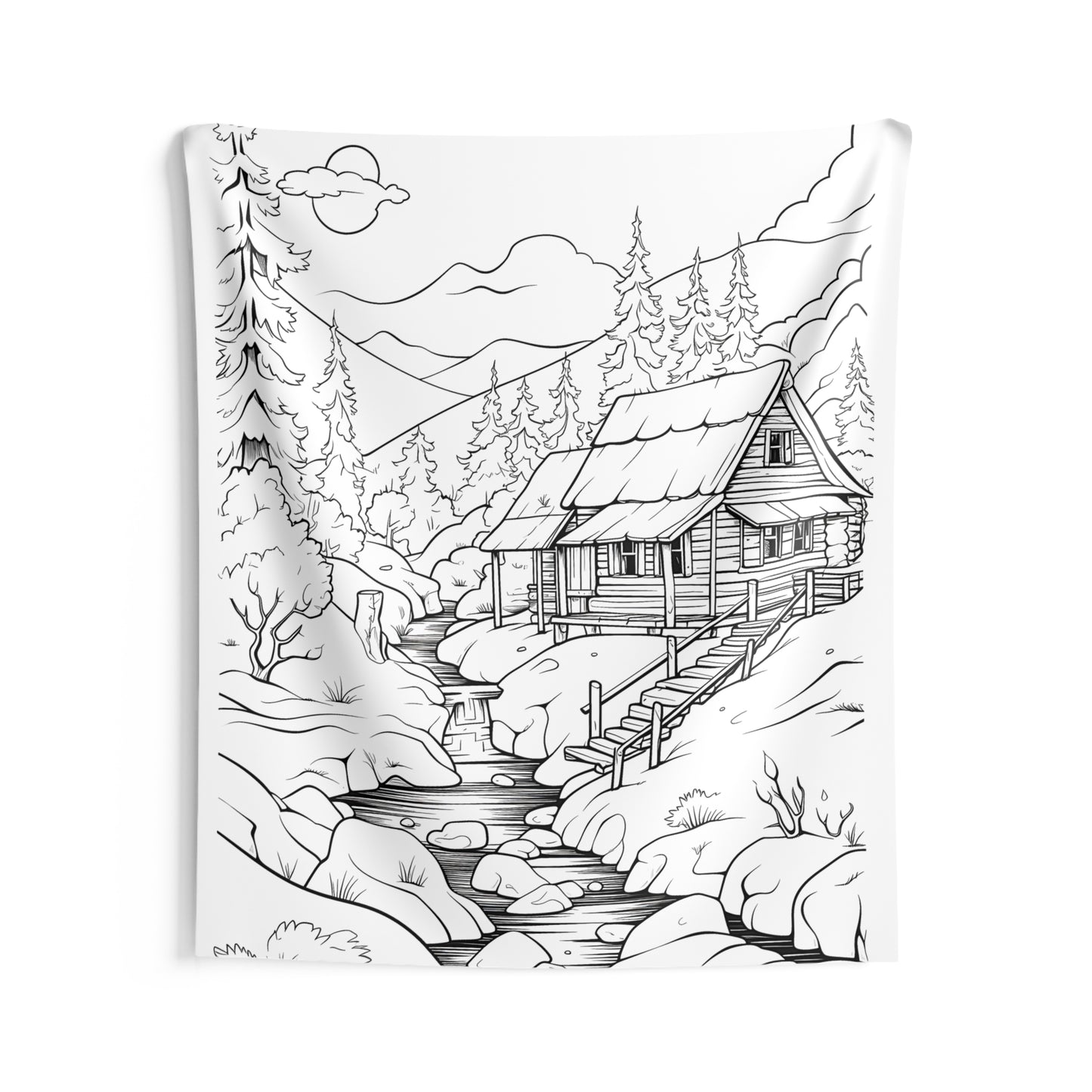 Indoor Wall Tapestries Coloring Kit with 10 Fabric Markers - Mountain Cabin