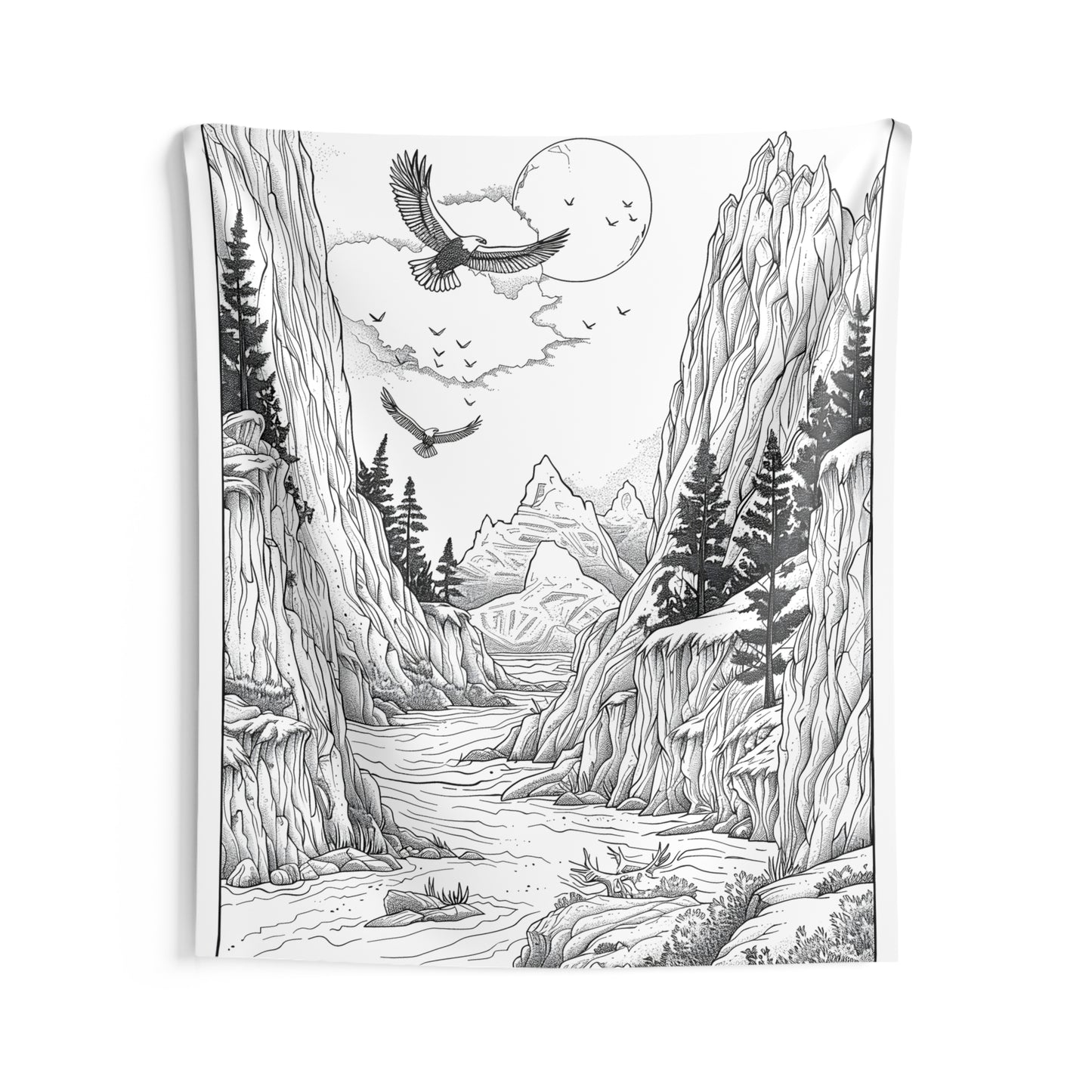 Indoor Wall Tapestries Coloring Kit with 10 Fabric Markers - Mountain Scenery