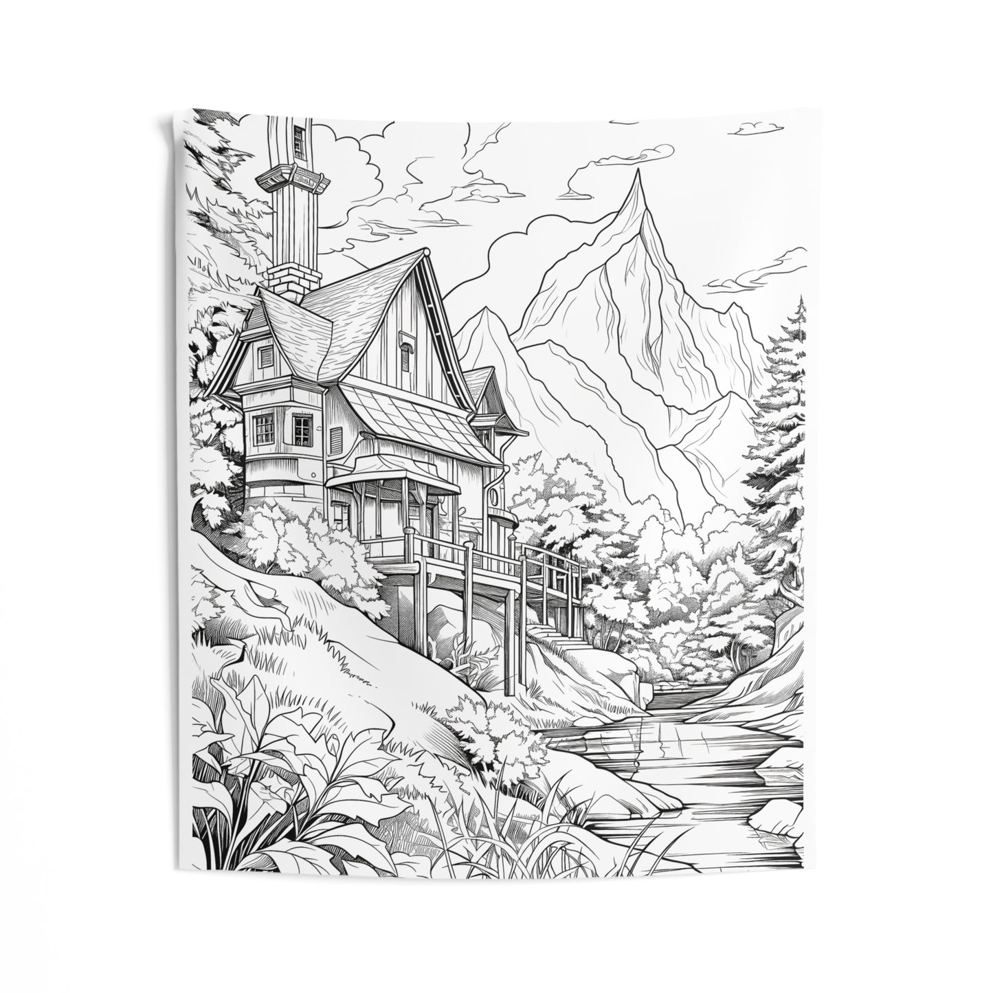 Indoor Wall Tapestries Coloring Kit with 10 Fabric Markers - Mountain Cabin