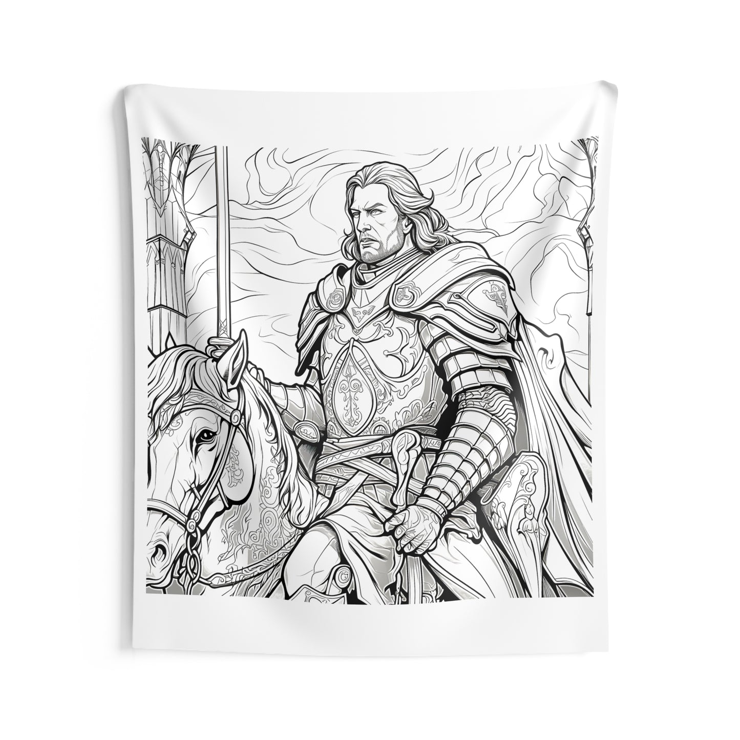 Indoor Wall Tapestries Coloring Kit with 10 Fabric Markers - Armored Knight on Horseback