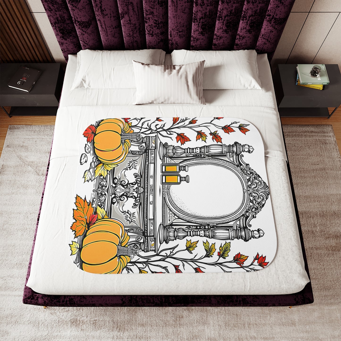 Blanket Colorful Graphic Design - Pumpkins and Leaves