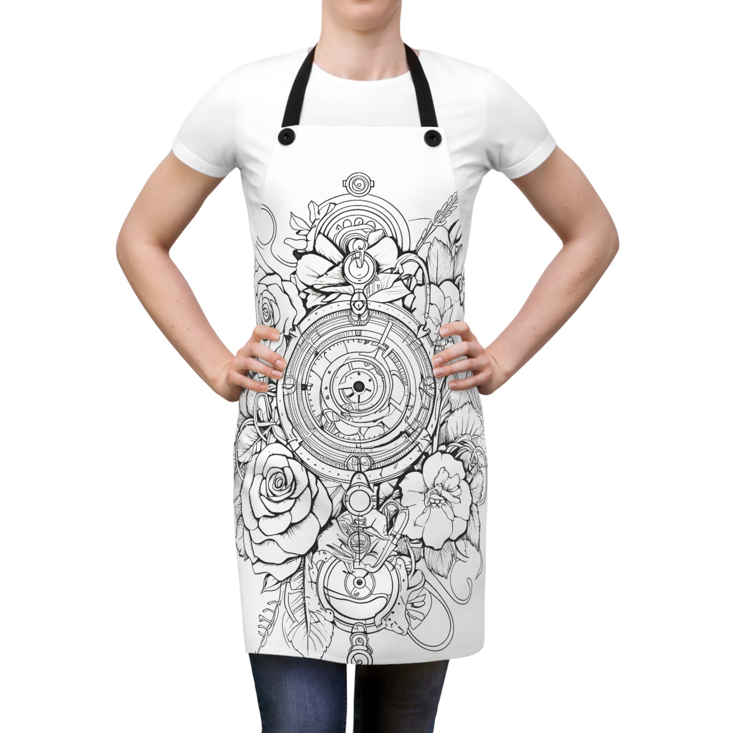 Apron Coloring Kit with 10 Fabric Markers - Mechanical Rose Design