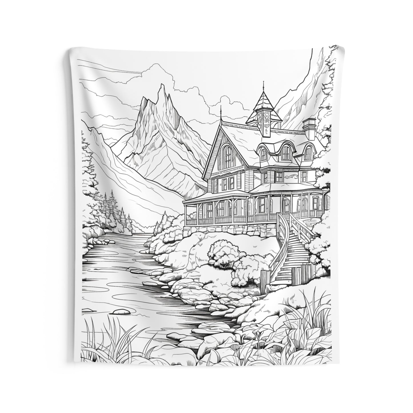 Indoor Wall Tapestries Coloring Kit with 10 Fabric Markers - Mountain Cabin