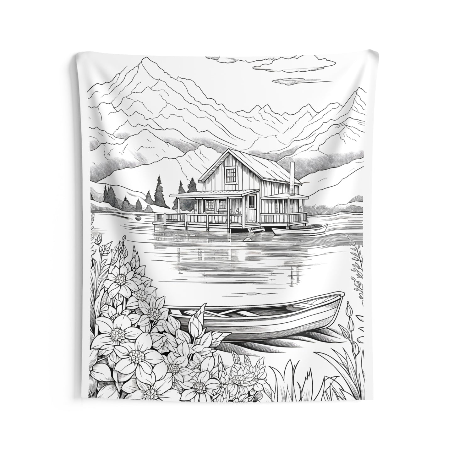 Indoor Wall Tapestries Coloring Kit with 10 Fabric Markers - Cabin by the Lake