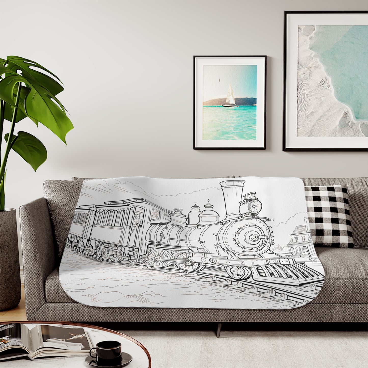 Blanket Coloring Kit with 10 Fabric Markers - Classic Steam Locomotive