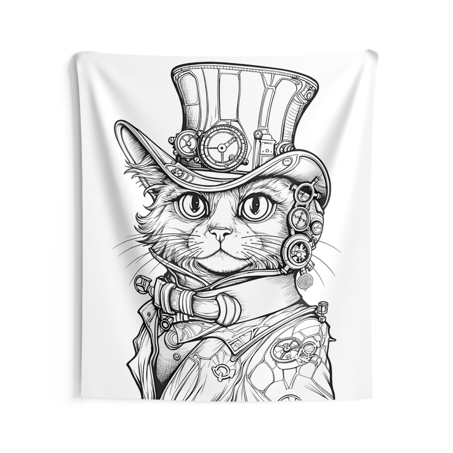 Indoor Wall Tapestries Coloring Kit with 10 Fabric Markers - Steampunk Cat