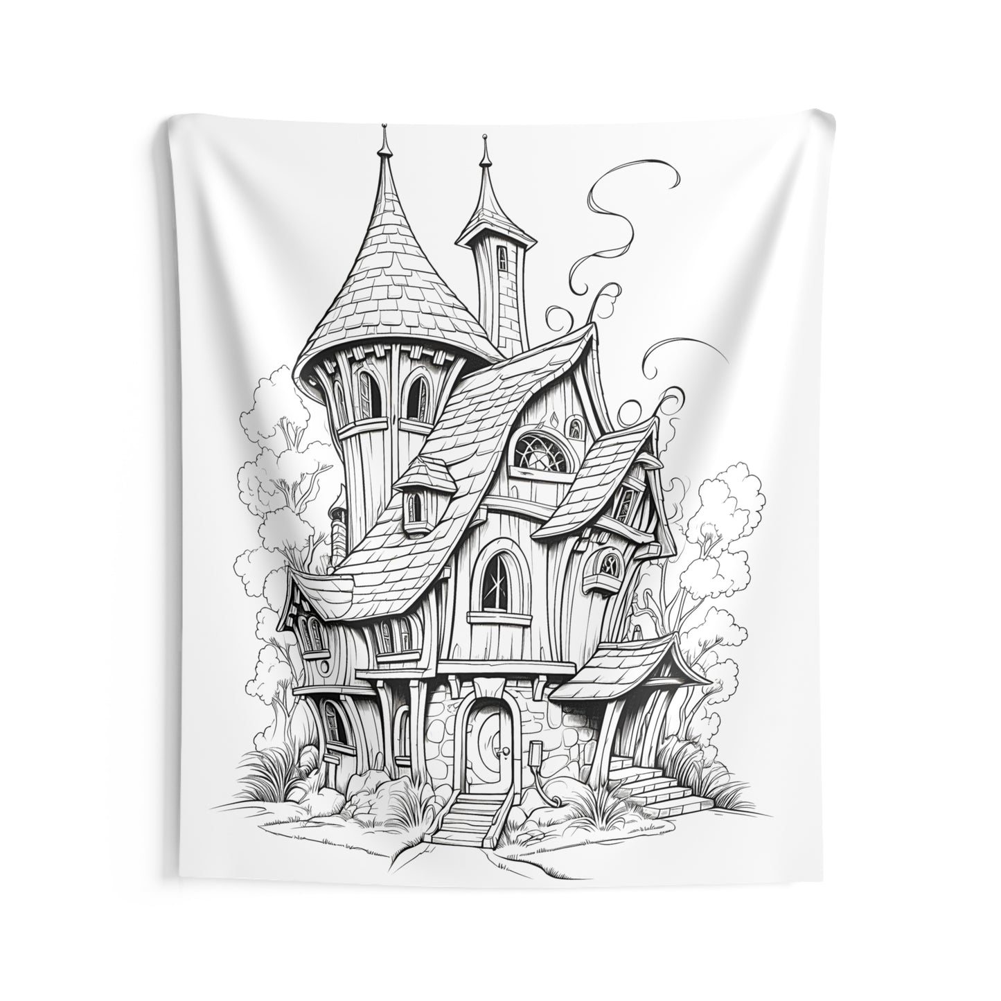 Indoor Wall Tapestries Coloring Kit with 10 Fabric Markers - Whimsical Cottage