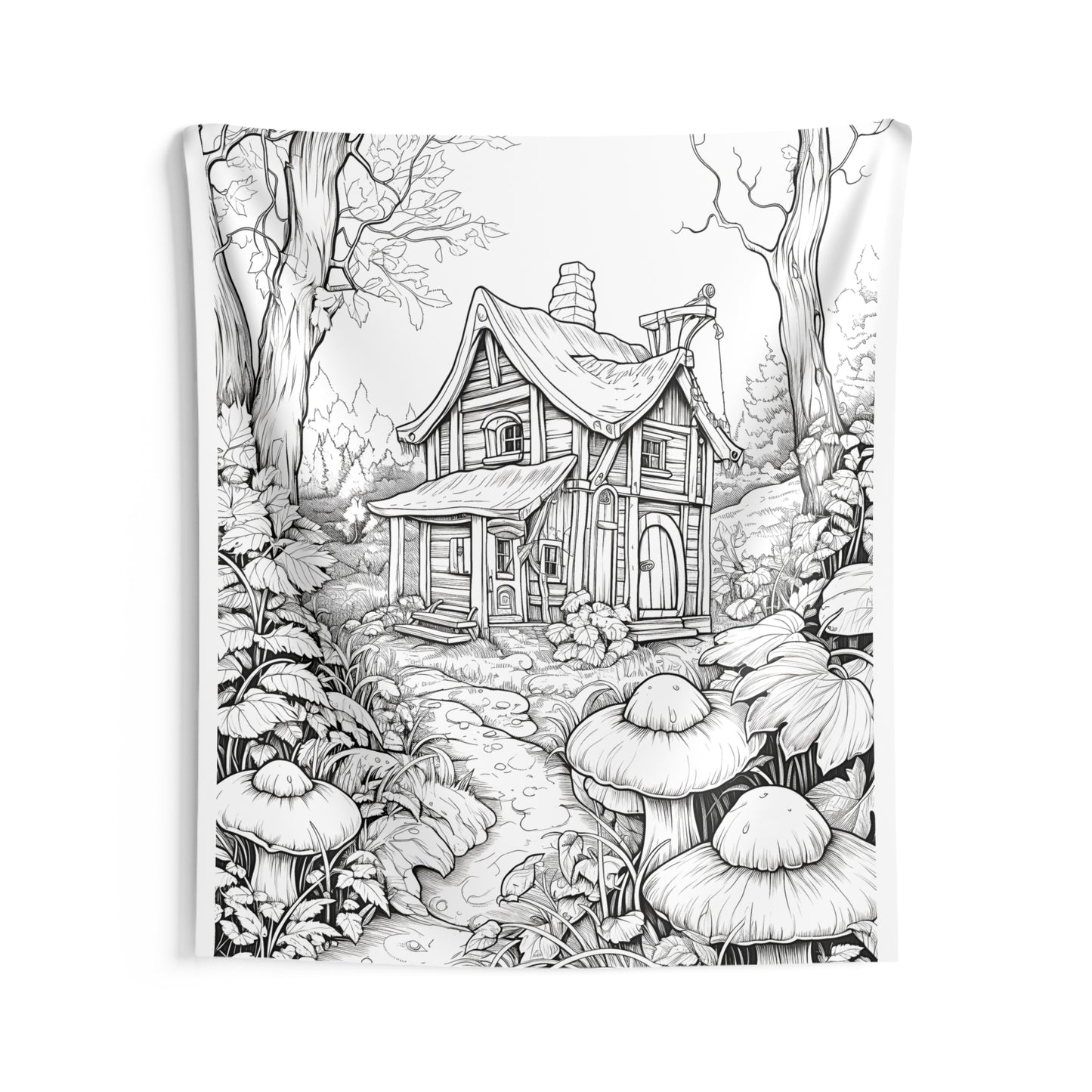 Indoor Wall Tapestries Coloring Kit with 10 Fabric Markers - Fairy Tale Cottage