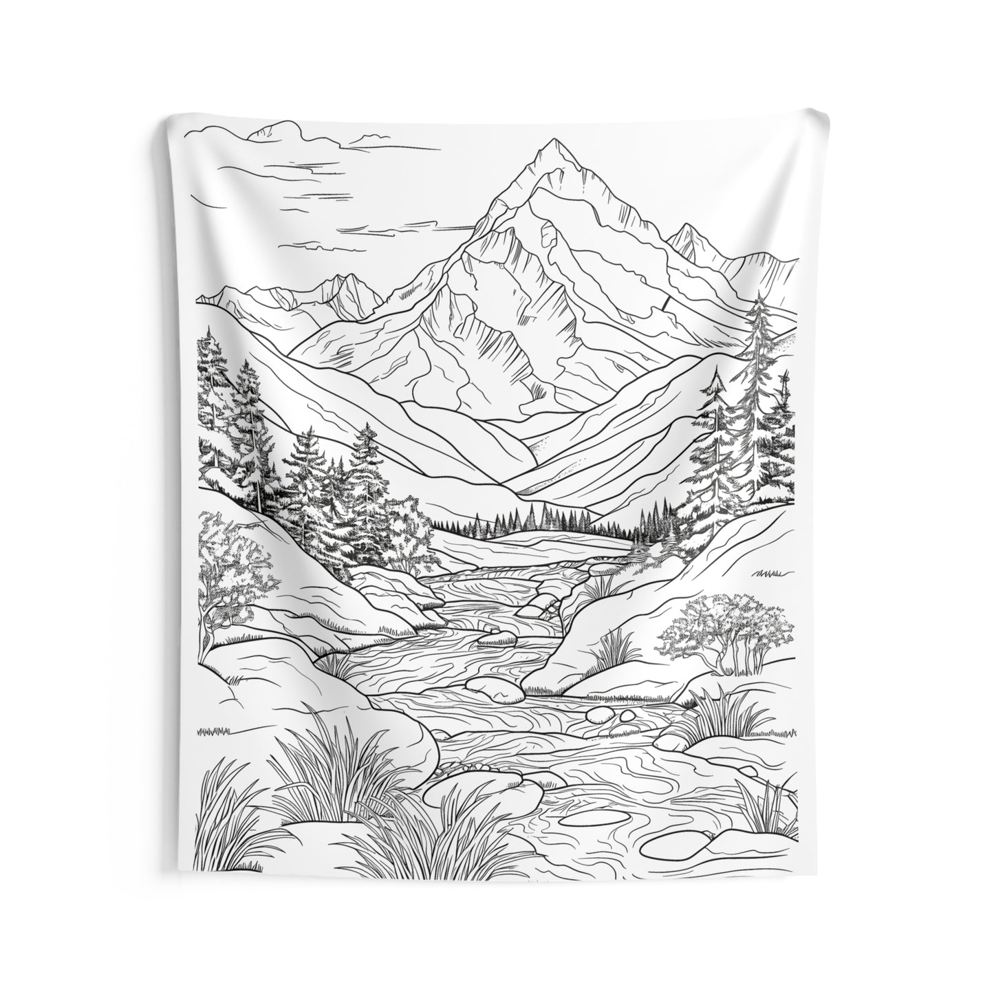 Indoor Wall Tapestries Coloring Kit with 10 Fabric Markers - Mountain Stream