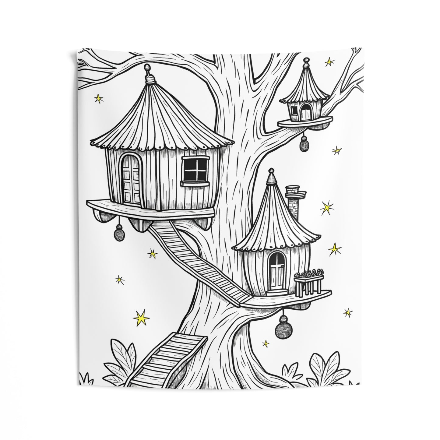 Indoor Wall Tapestries Coloring Kit with 10 Fabric Markers - Fantasy Tree House