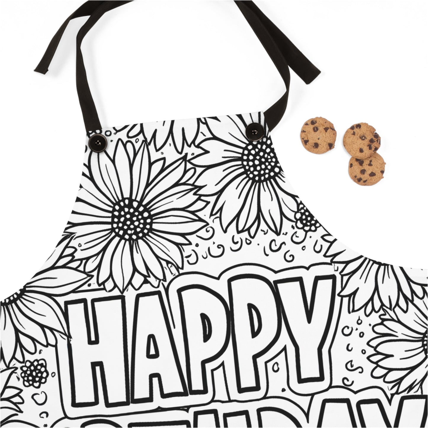 Apron Coloring Kit with 10 Fabric Markers - Birthday Greeting with Flowers