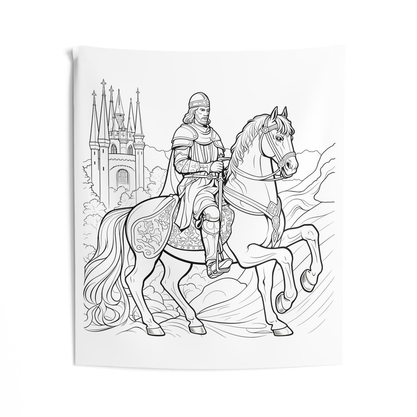 Indoor Wall Tapestries Coloring Kit with 10 Fabric Markers - Knight on Horseback