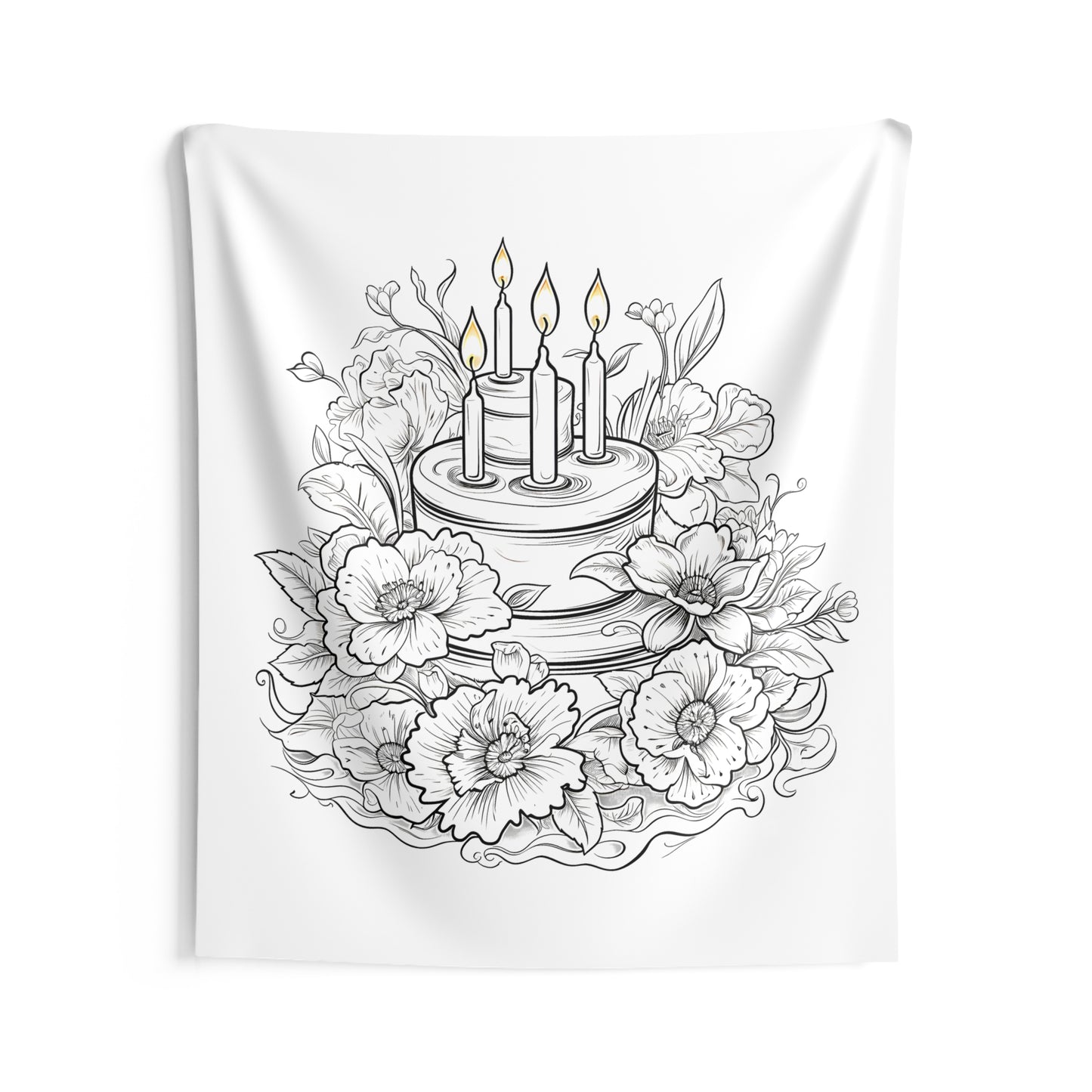 Indoor Wall Tapestries Coloring Kit with 10 Fabric Markers - Birthday Cake