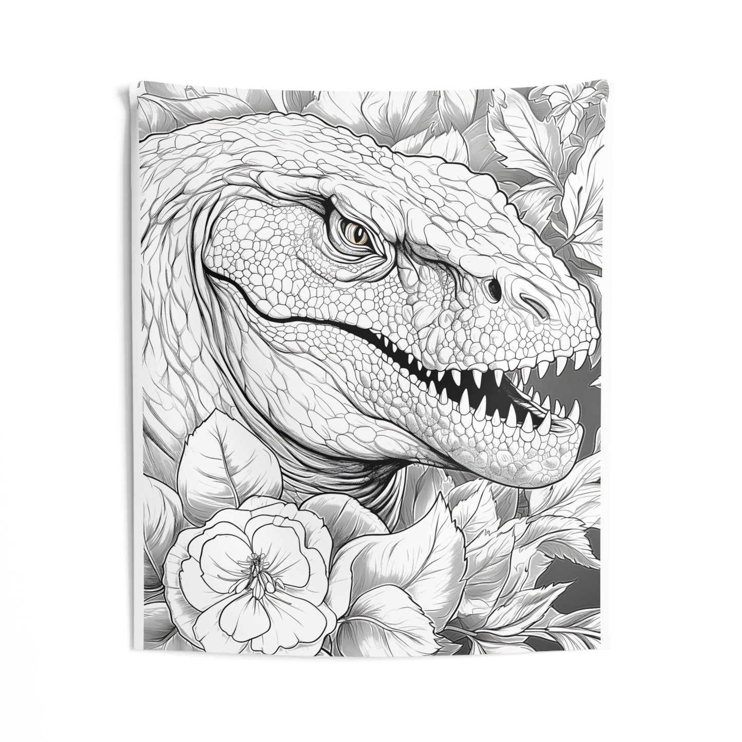 Indoor Wall Tapestries Coloring Kit with 10 Fabric Markers - Tyrannosaurus Rex and Flowers