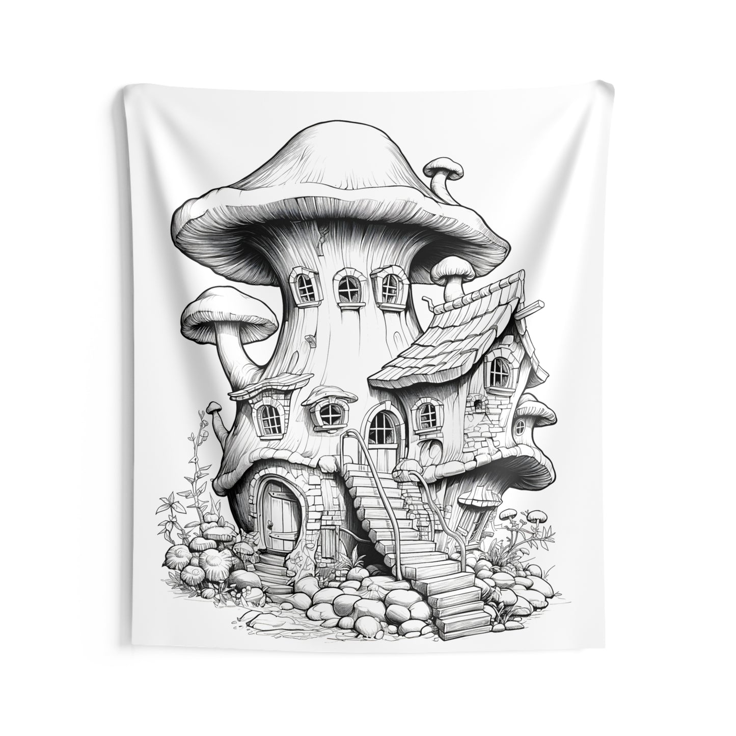 Indoor Wall Tapestries Coloring Kit with 10 Fabric Markers - Mushroom House