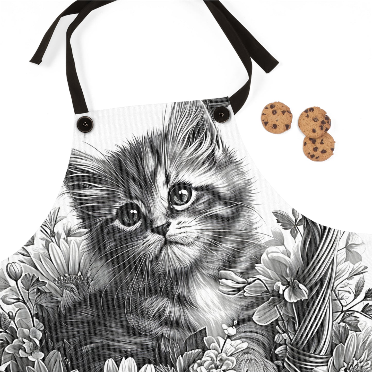 Apron Coloring Kit with 10 Fabric Markers - Kitten in Flower Basket